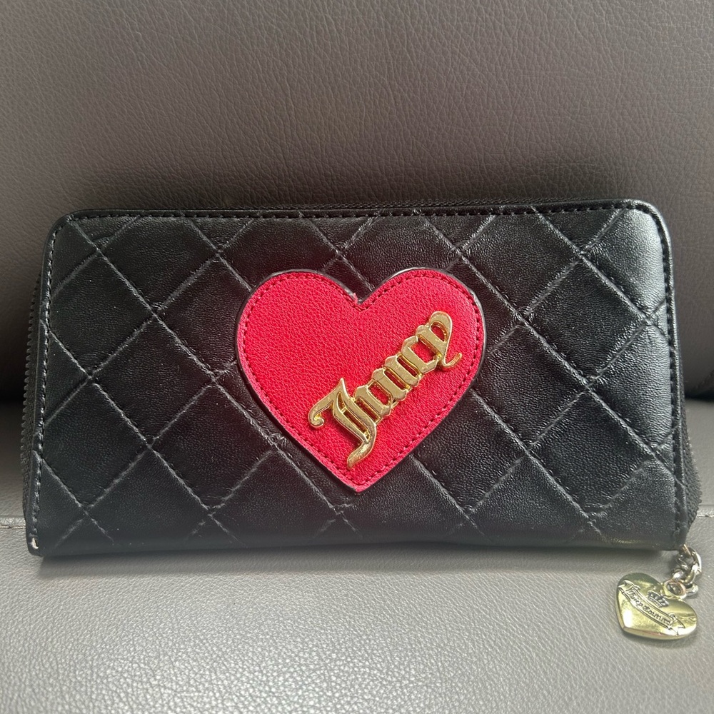 Juicy Couture Black and Red Quilted Wallet with Metallic Accents